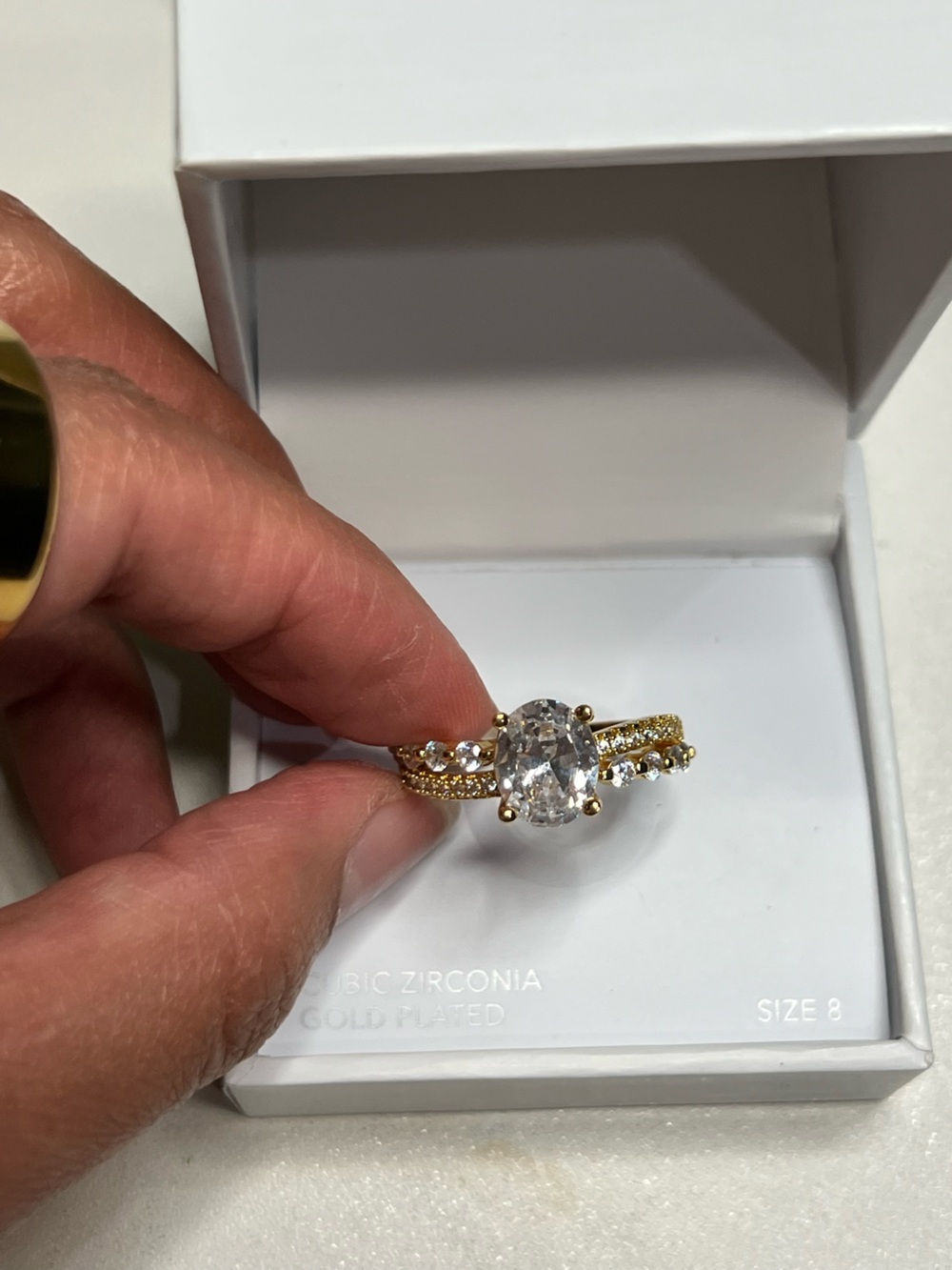 Charter Club Gold-Plated Oval Cubic Zirconia Ring with Pavé Accents